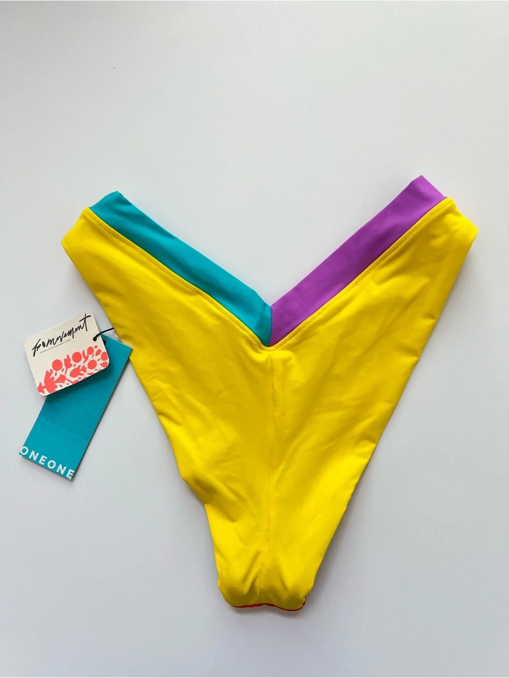 Free People x Oneone Swimwear Jesse Multicolor Cheeky Bottom Red Yellow